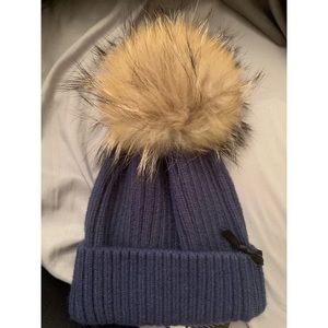 Linda Richards wool and fur Pom Pom hat NWT